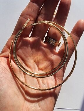 Gold Tone Triple Hoop Earrings Women's Jewelry